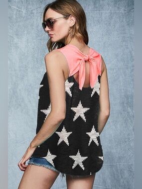 Coquette Americana Star Print Swing Tank Top Pink Bow Back
